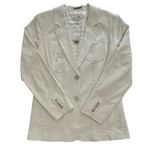 Peace Love World White Linen Blend Frayed Edge Blazer QVC A288636 Size 8 W450